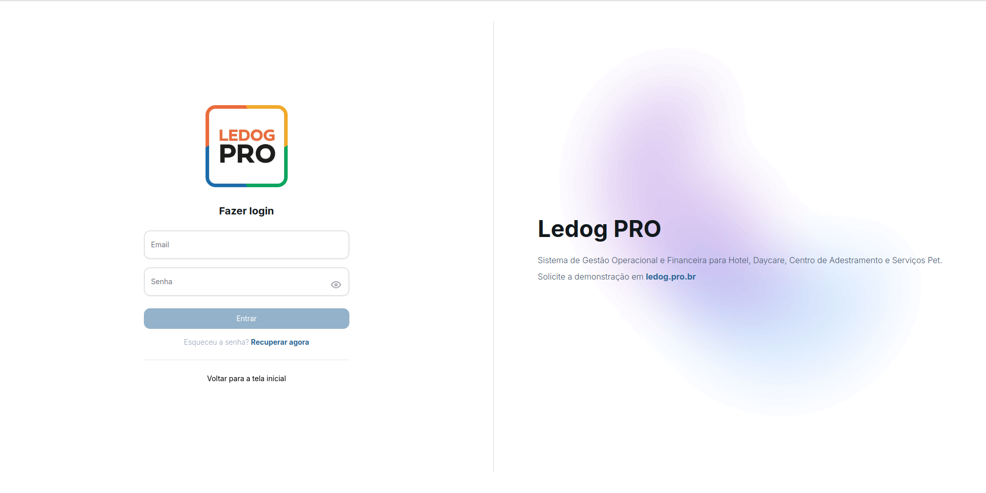 Tela de Login do LedogPRO