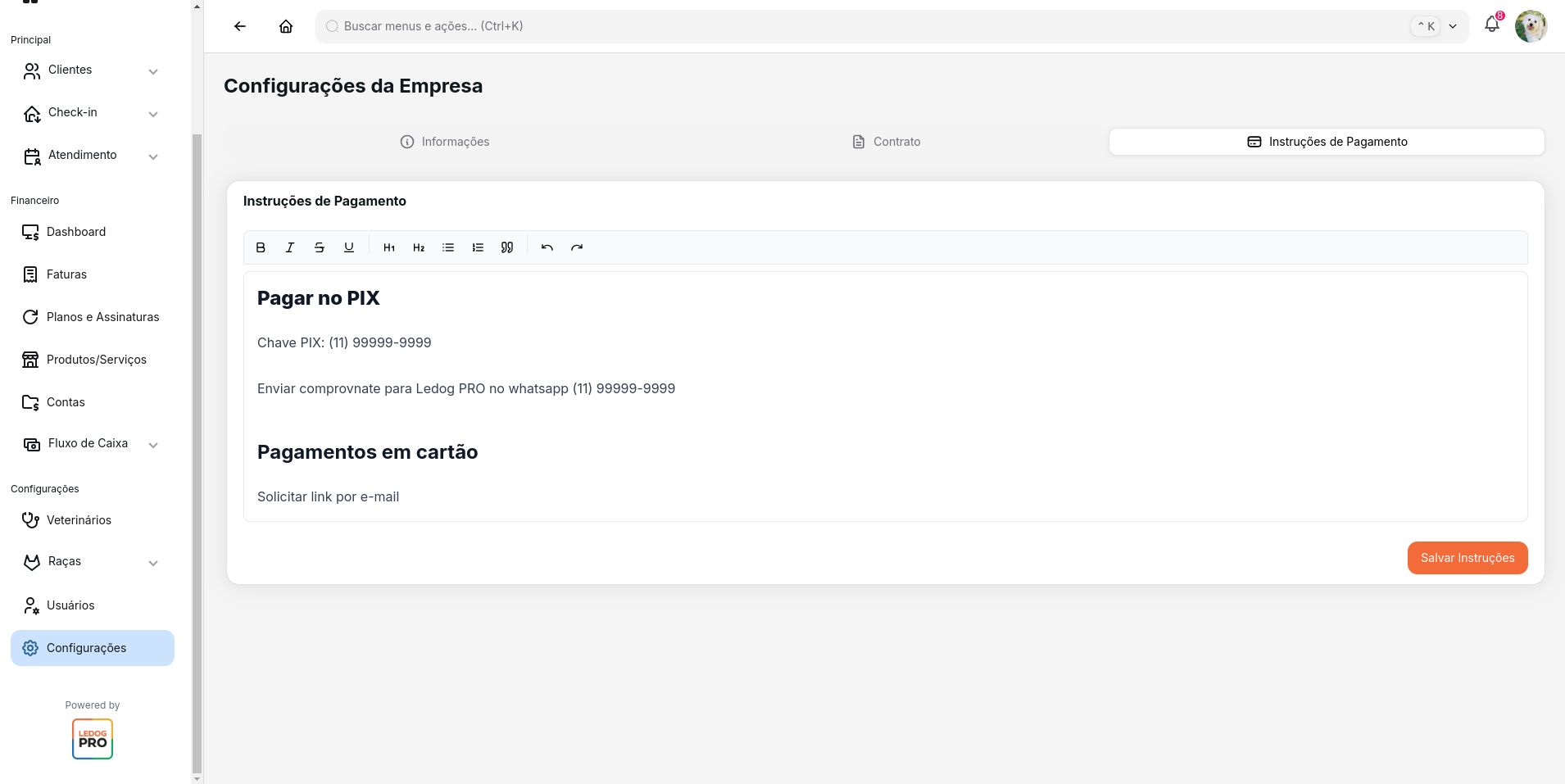 Editor de Instruções de Pagamento